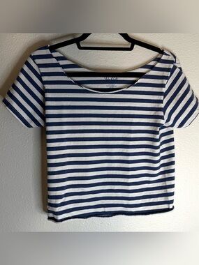 Brandy Melville Navy and White Striped Short Sleeve Tee